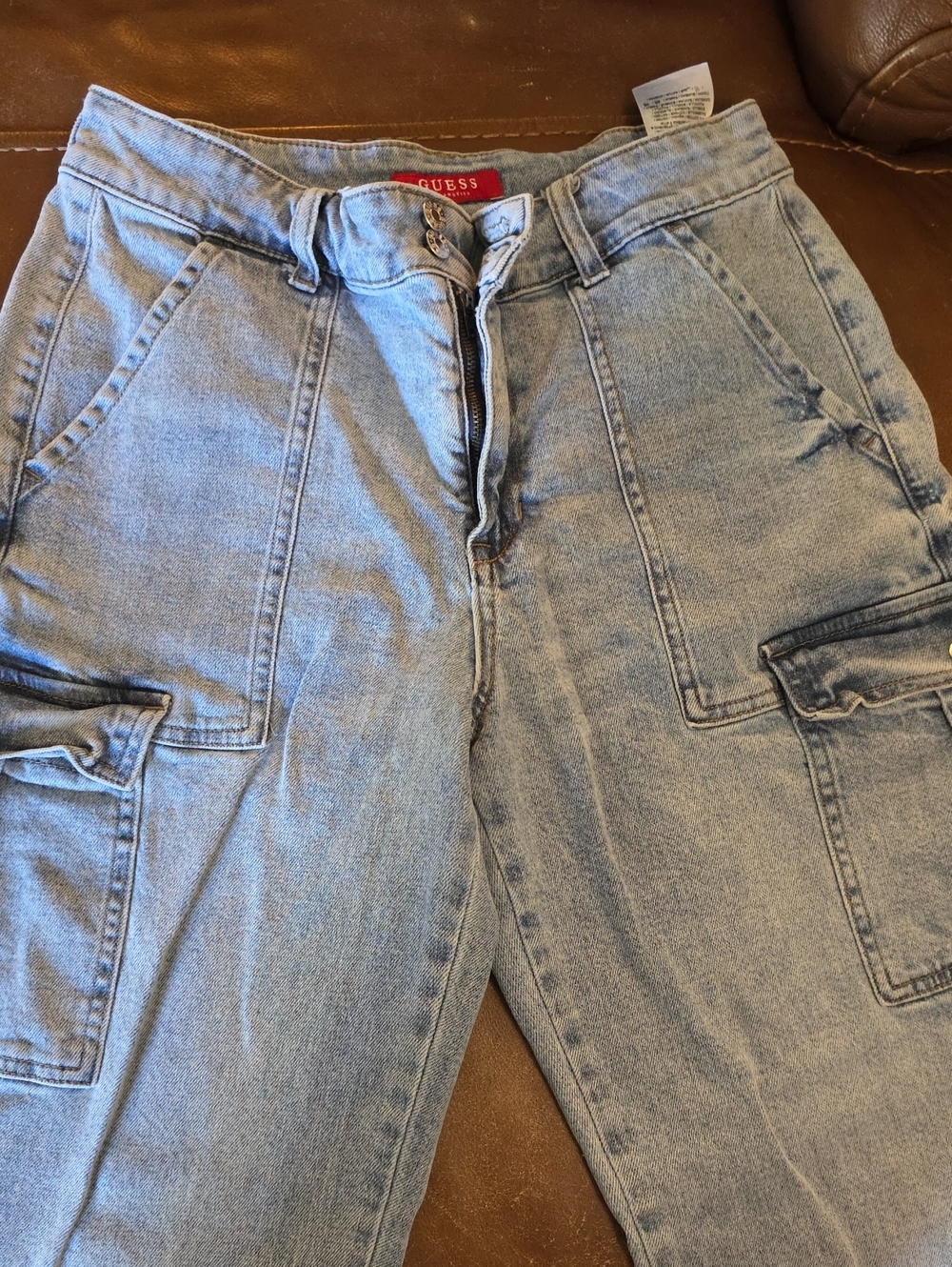 Guess Women's Light Blue Relaxed Cargo Jeans